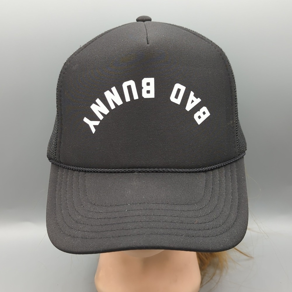 Bad Bunny Concert Souvenir Black Trucker Hat Mesh Snapback Cap Otto Adjustable